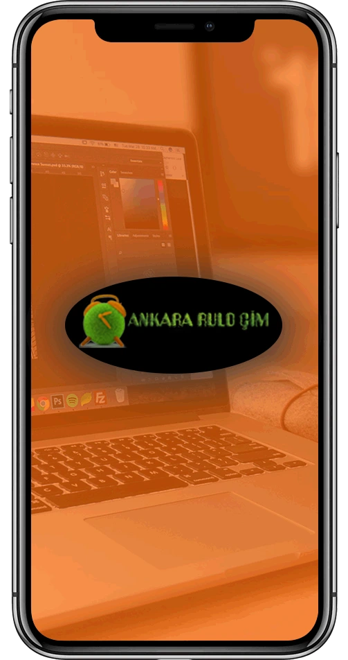 Akıllı telefon ekranında Ankara Rulo Çim logosu ve mobil uyumlu hızlı erişim ekranı.